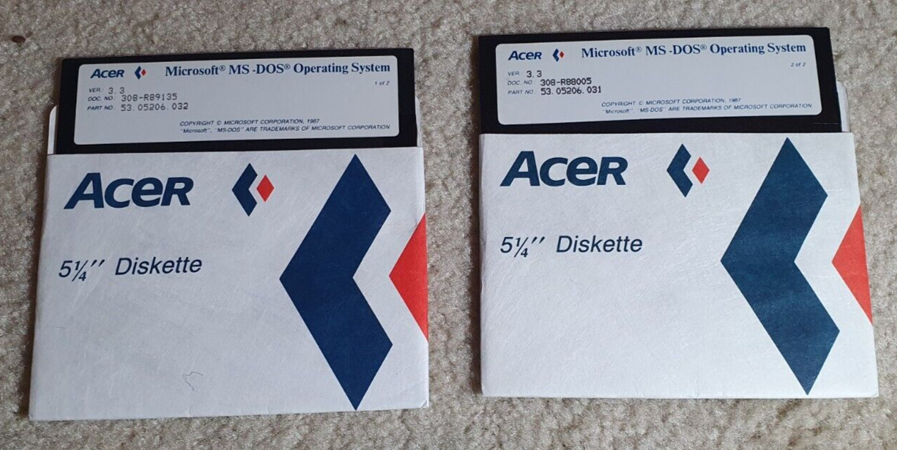 Vintage Microsoft MS-DOS 3.3 Operating System Floppy Discs - 1987