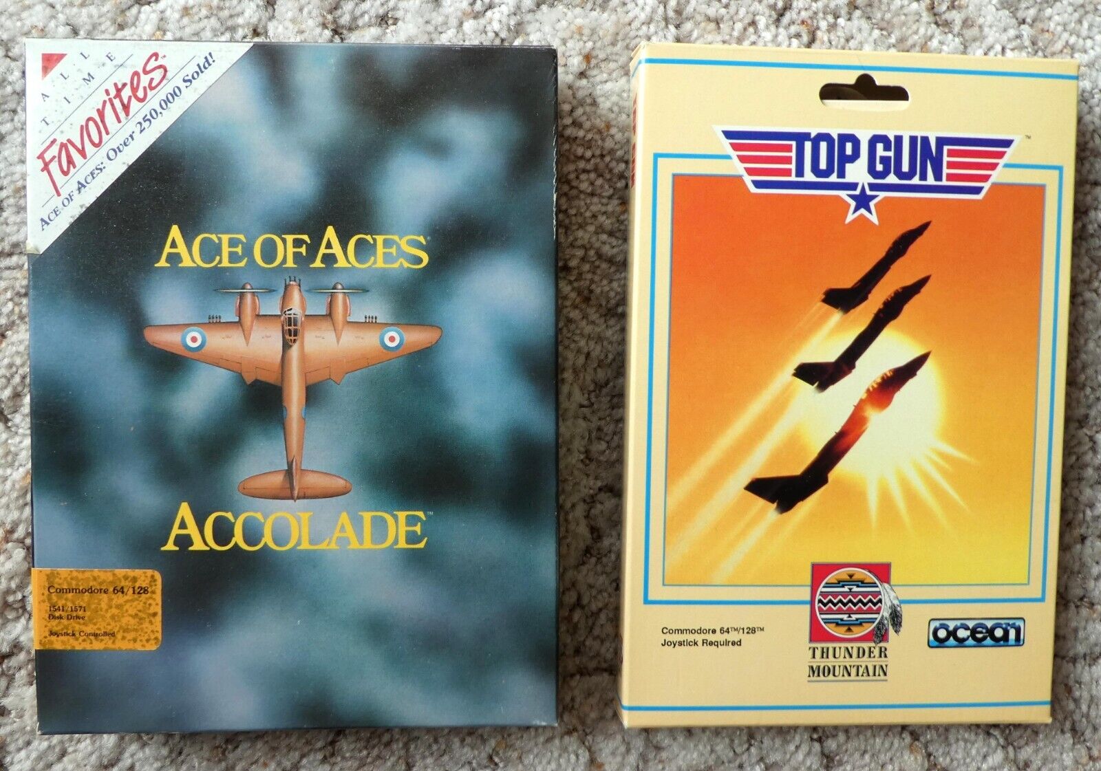 Ace of Aces & Top Gun: Lot of 2 Classic Flight Sim Games for Commodore 64 128
