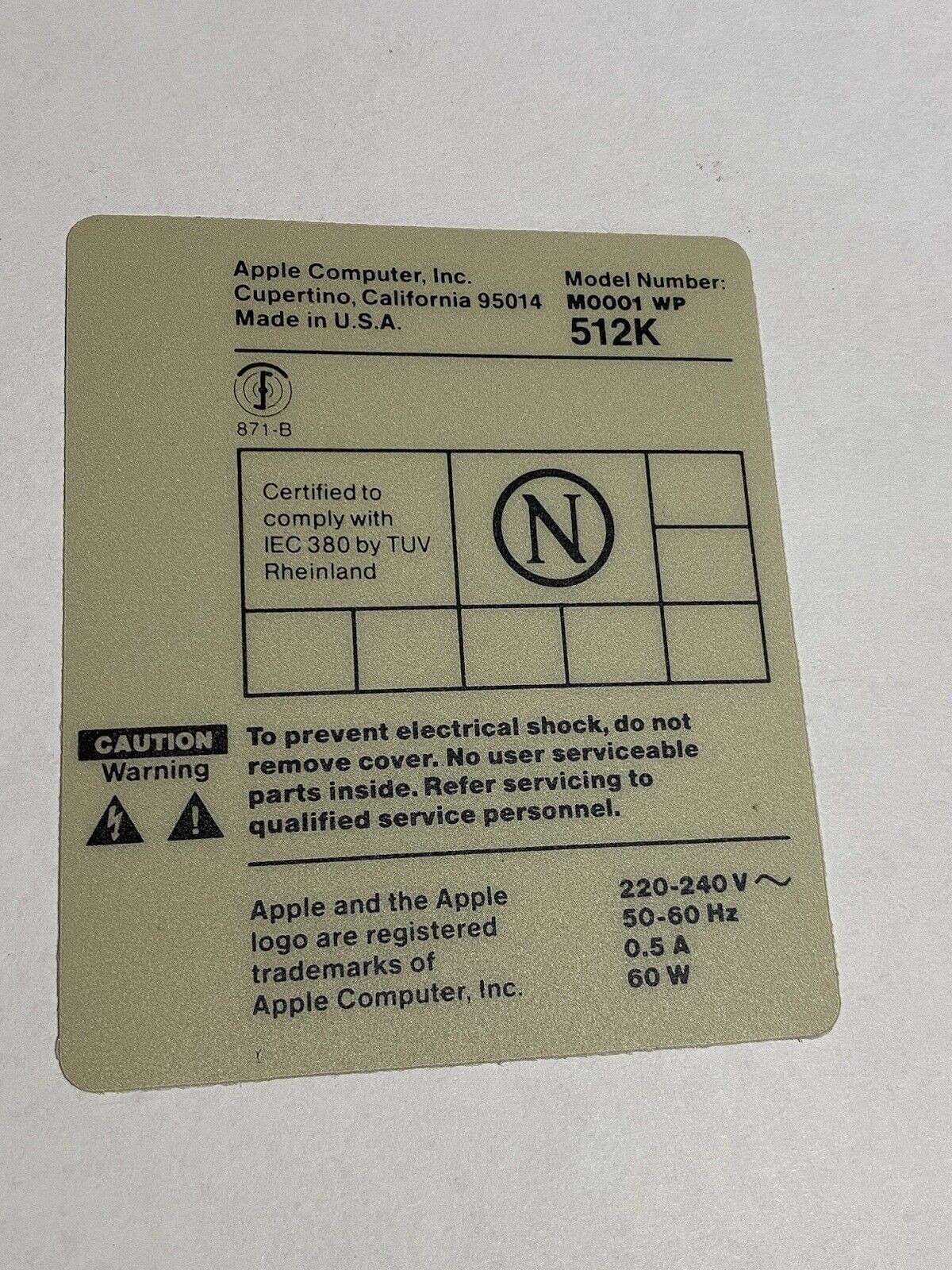 Vtg 1980’s NOS Label For Apple Computer 512k MOOO1 WP