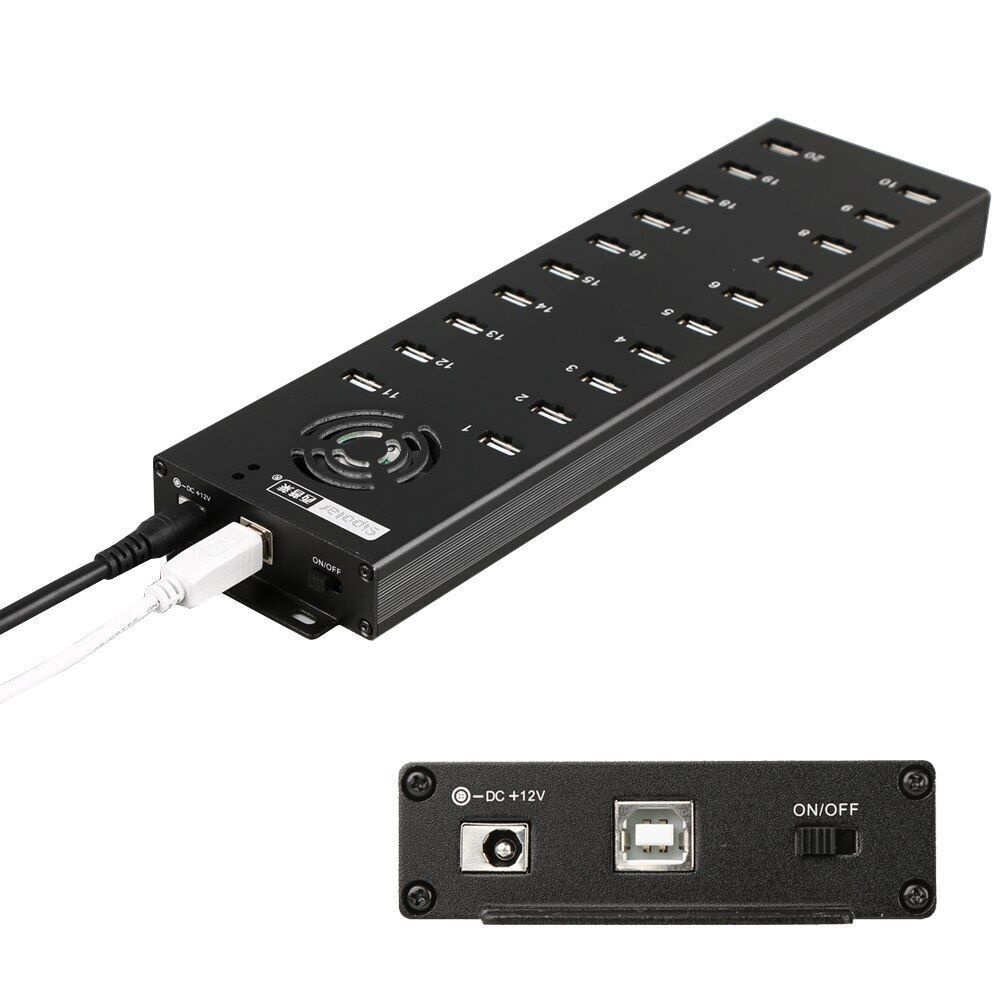 Multi 20 Ports Usb 2.0 Charger Hub With External 12v10a Desktop Power Adapter