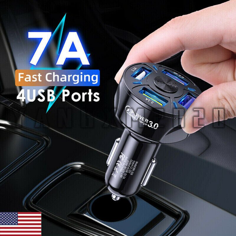 QC 3.0 Fast Charging Accessory 4 Port USB Phone Car Charger Adapter LED Display