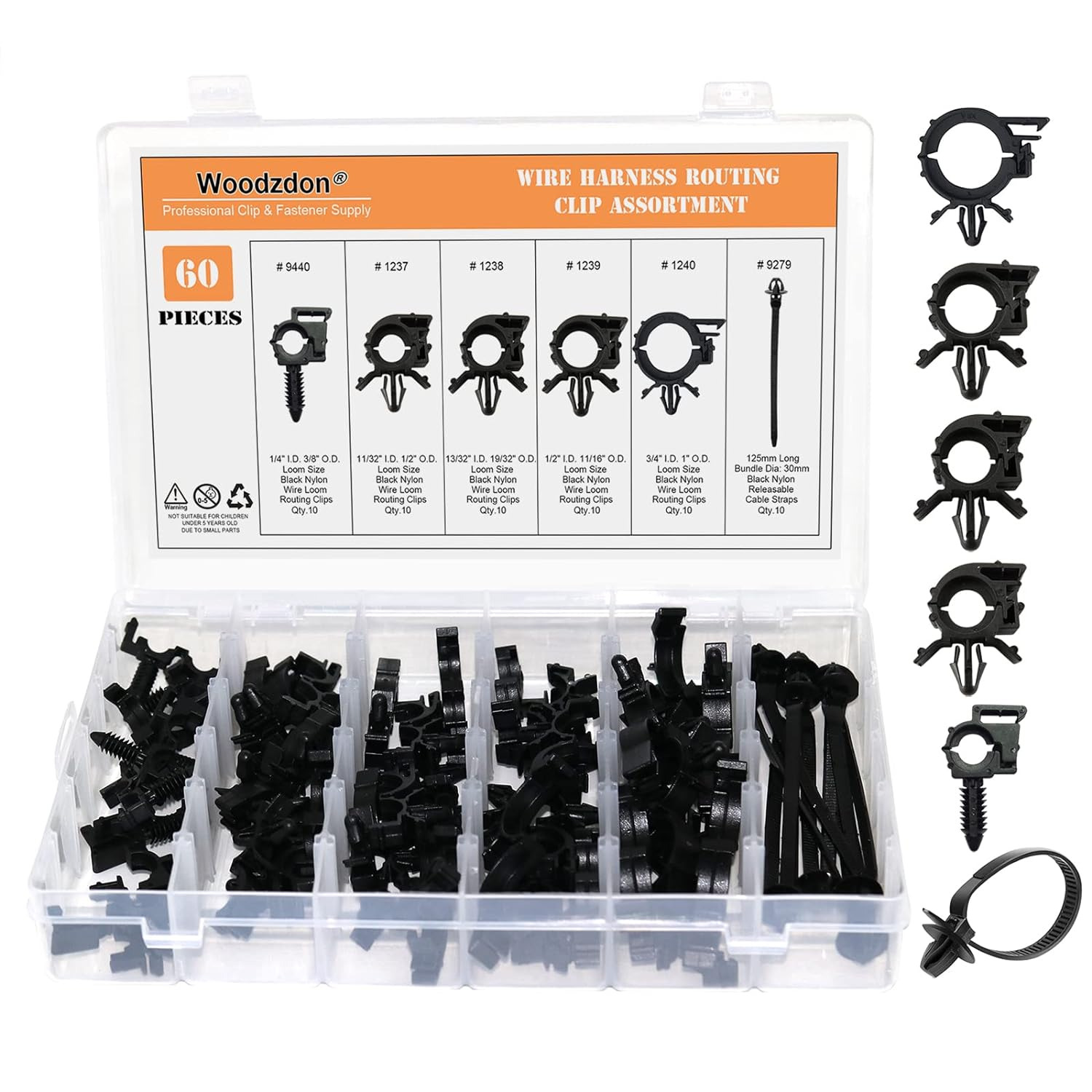 60 Pcs Automotive Wire Loom Routing Clip Wiring Harness Assortment Kit 6 Differe