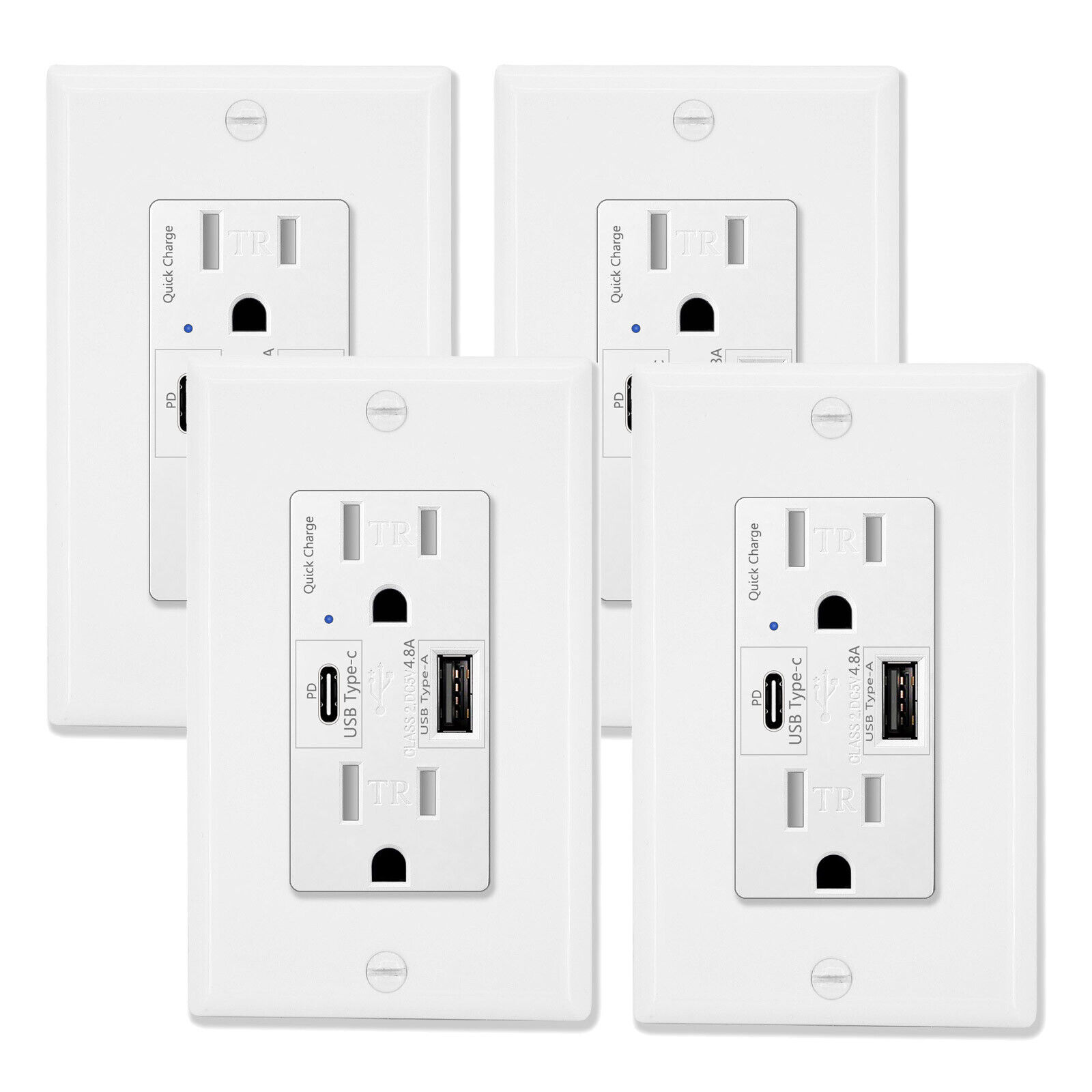 Quick Charge 4.8A USB Type C Wall Outlets 24W QC 3.0 15Amp TR Receptacles UL ×4