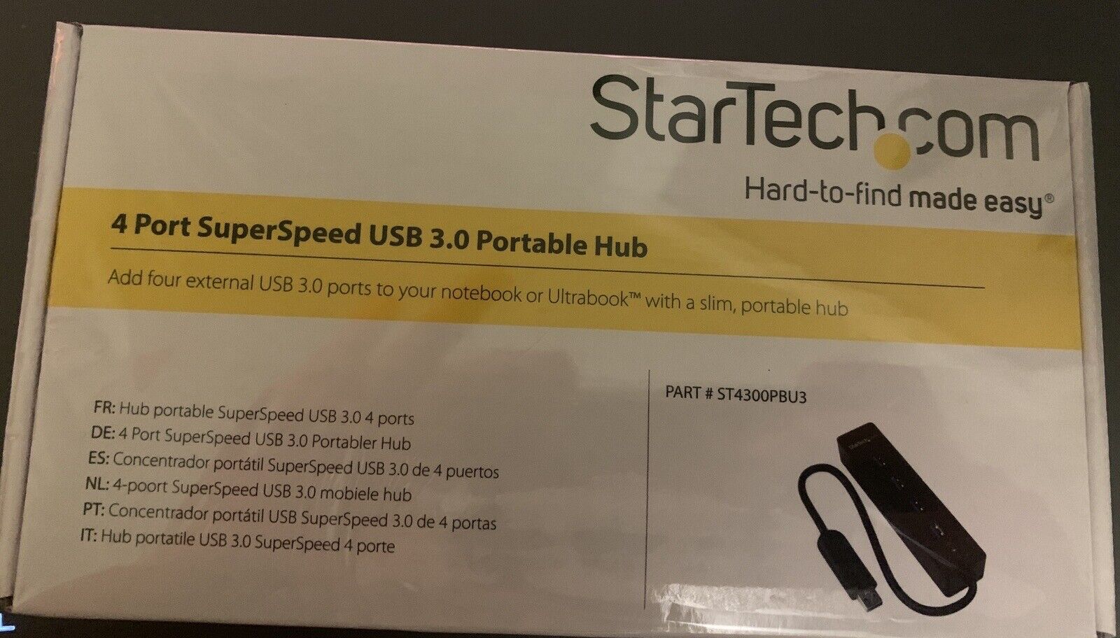StarTech.com ST4300PBU3 4 Port USB 3.0 Hub - Built-in Cable - SuperSpeed -  NEW