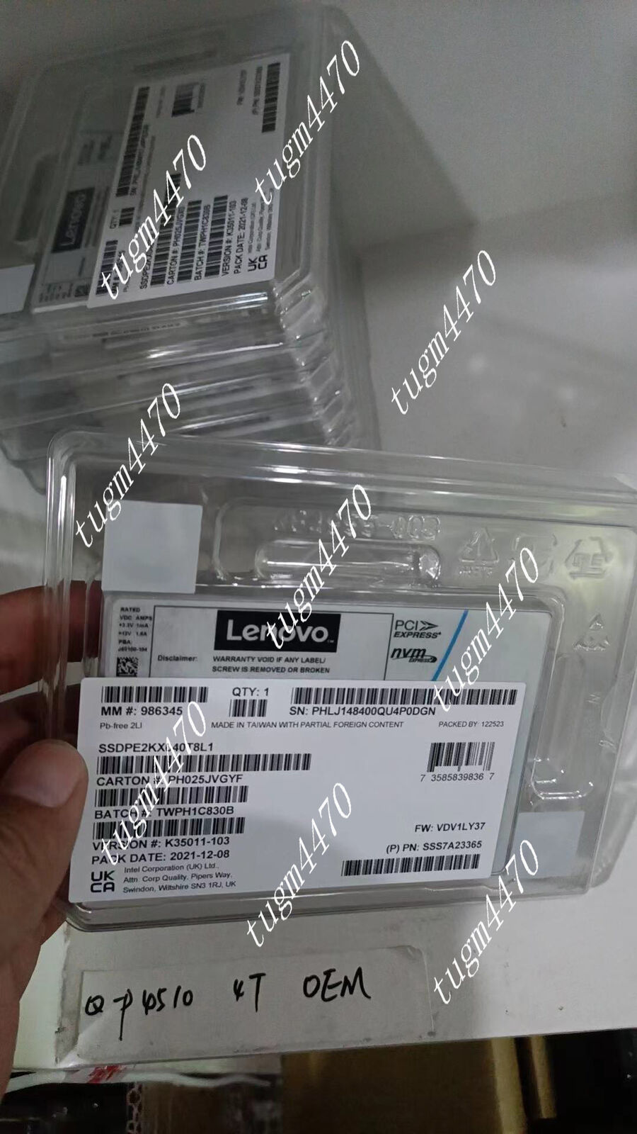 Intel SSD 4TB P4510 Series lenovo DC NVME U.2 SSDPE2KX040T8 VDV10131
