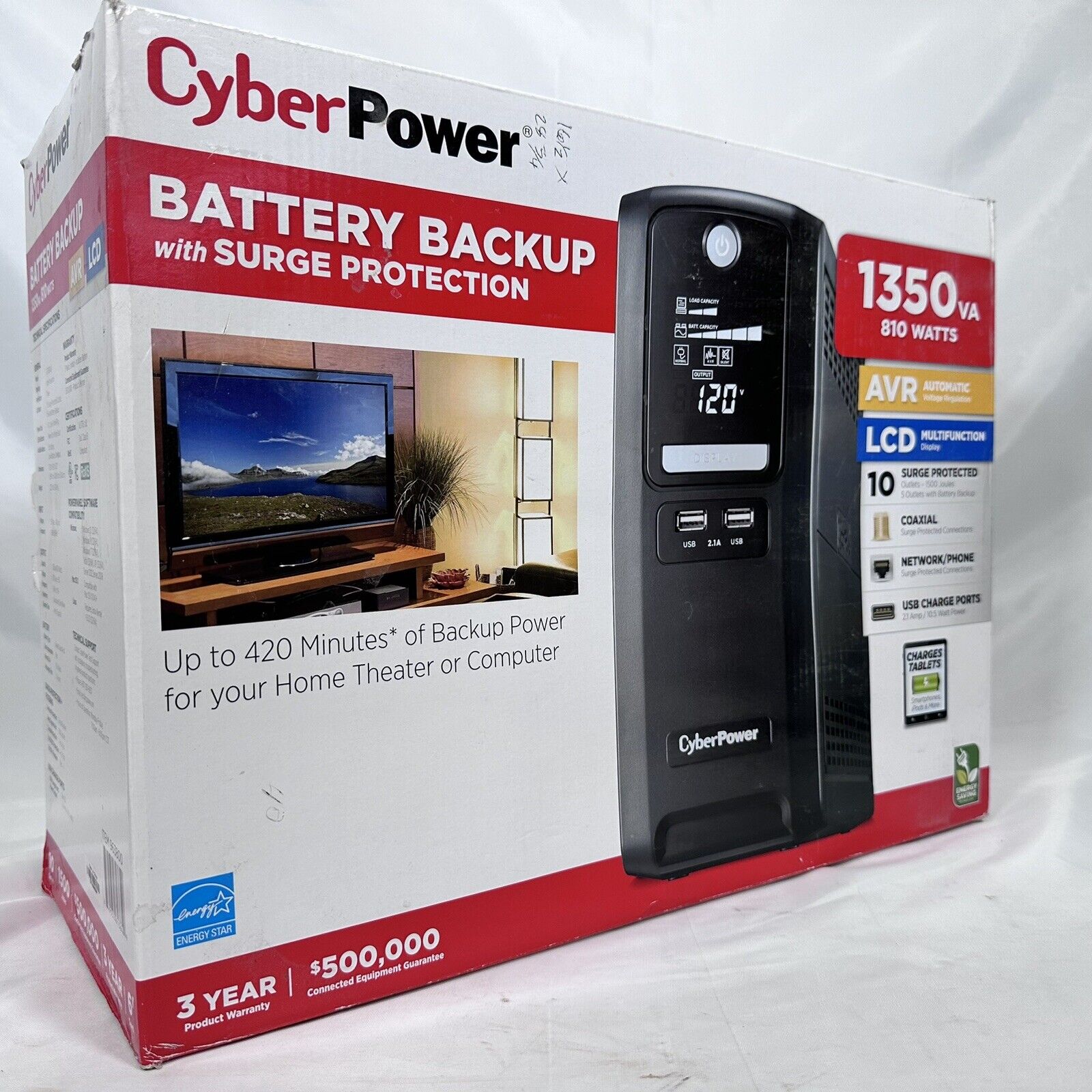 CyberPower Battery Backup CST135XLU 1350va 810w 10 Outlets, USB AVR 1500 Joules
