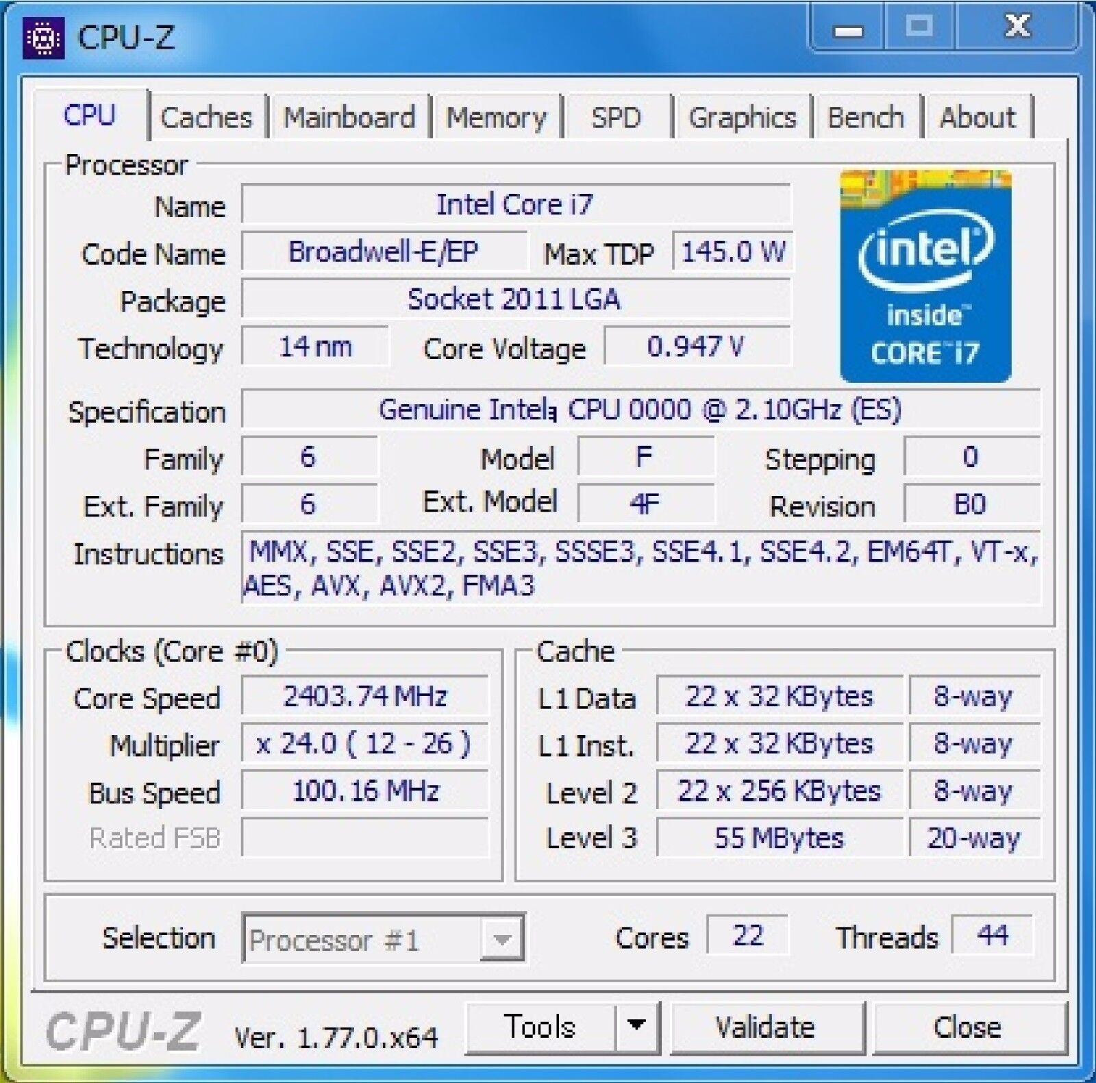 Intel Xeon E5-2699 v4 ES LGA2011-3 22C Compatible with X99 i7-6850K 6900K 6950X