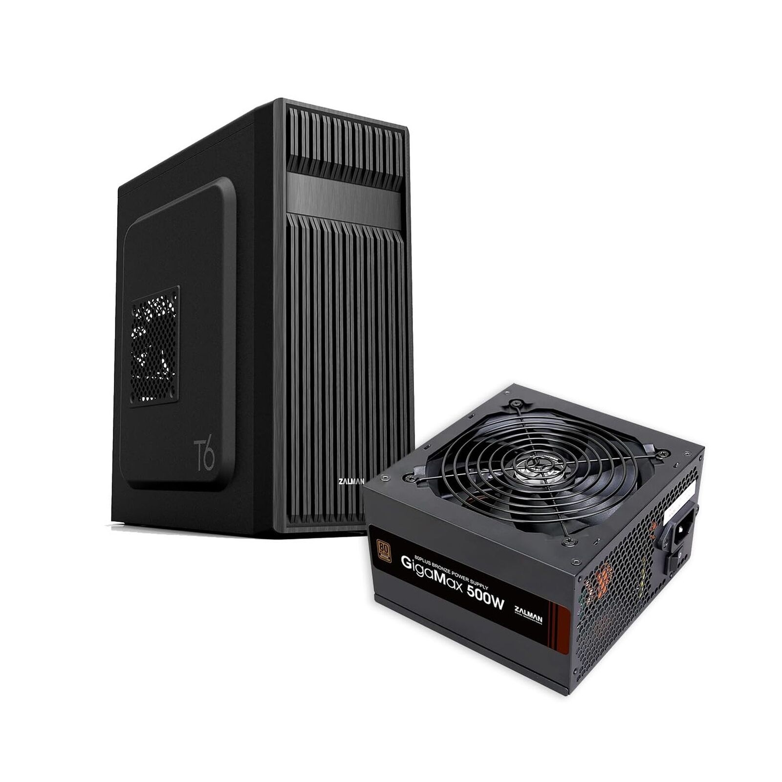Zalman T6 ATX Mid Tower PC Case + GigaMax 500W 80+ Bronze Power Supply ATX PSU