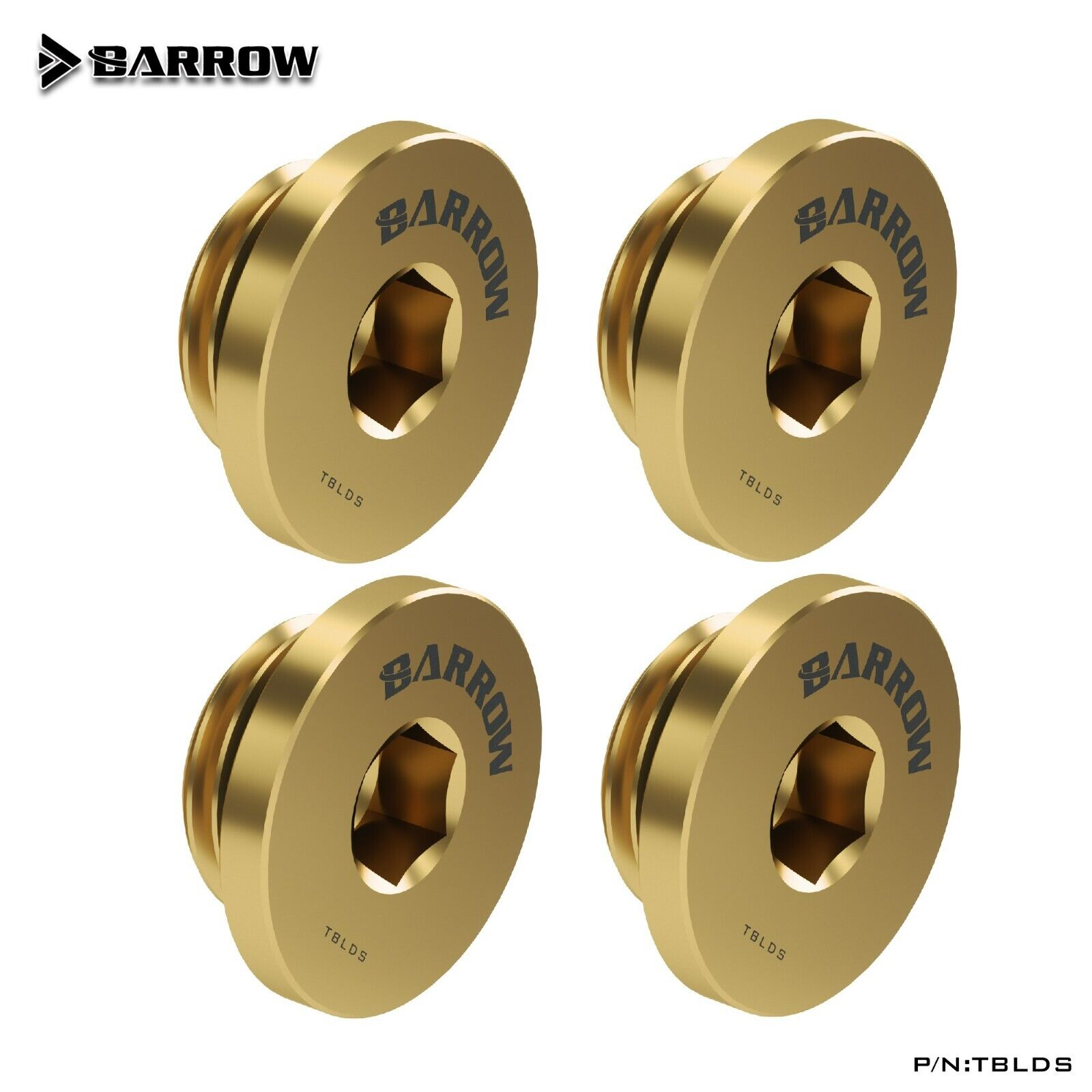 4 Pcs Barrow G1/4 Stop Plug Fitting Low Profile Internal Hex Socket TBLDS Gold