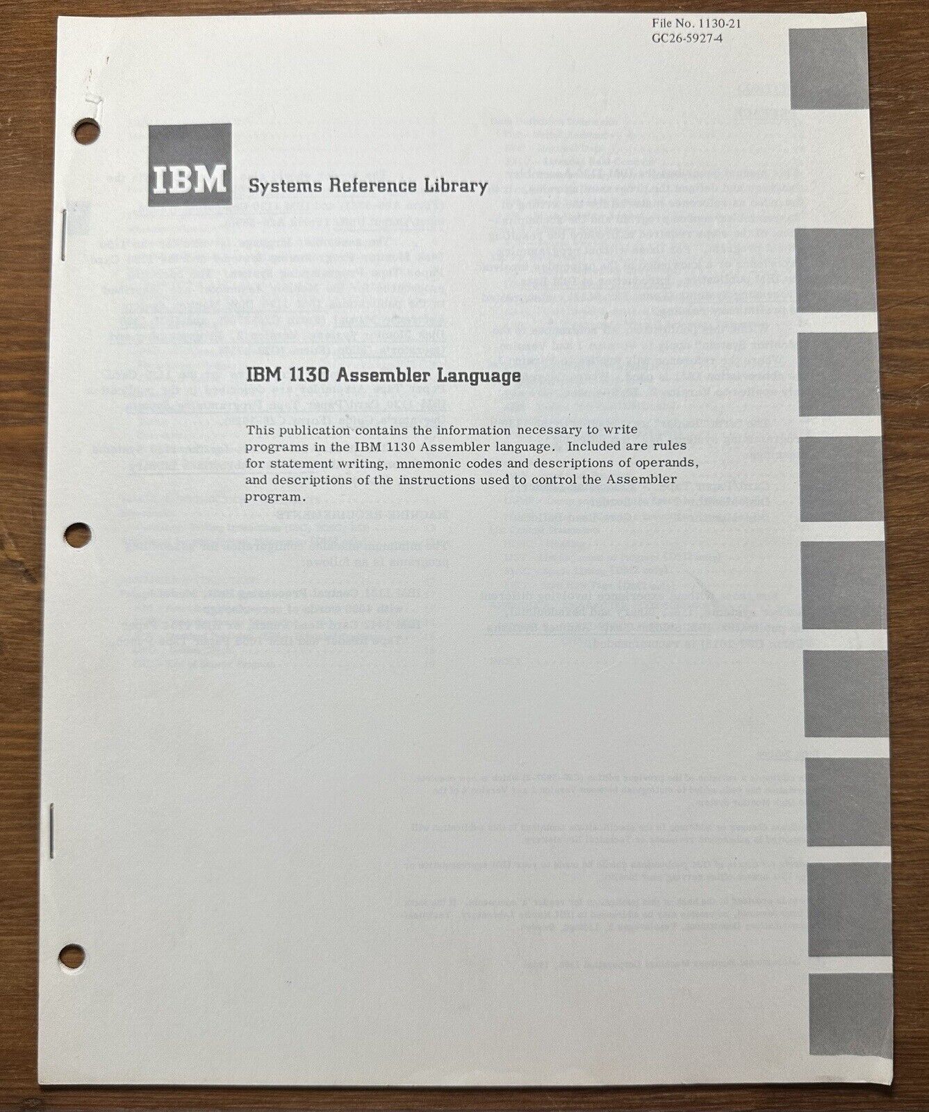 Vintage 1968 IBM Computers Systems Reference Library 1130 Assembler Language