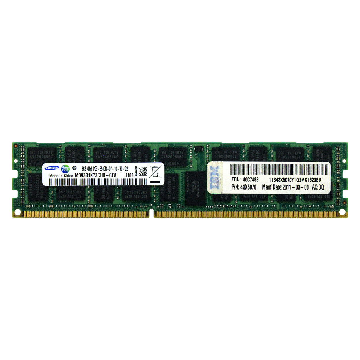 IBM Genuine 8GB 4Rx8 PC3-8500R DDR3 1066 MHz 1.5V ECC REG RDIMM Memory RAM 1x 8G