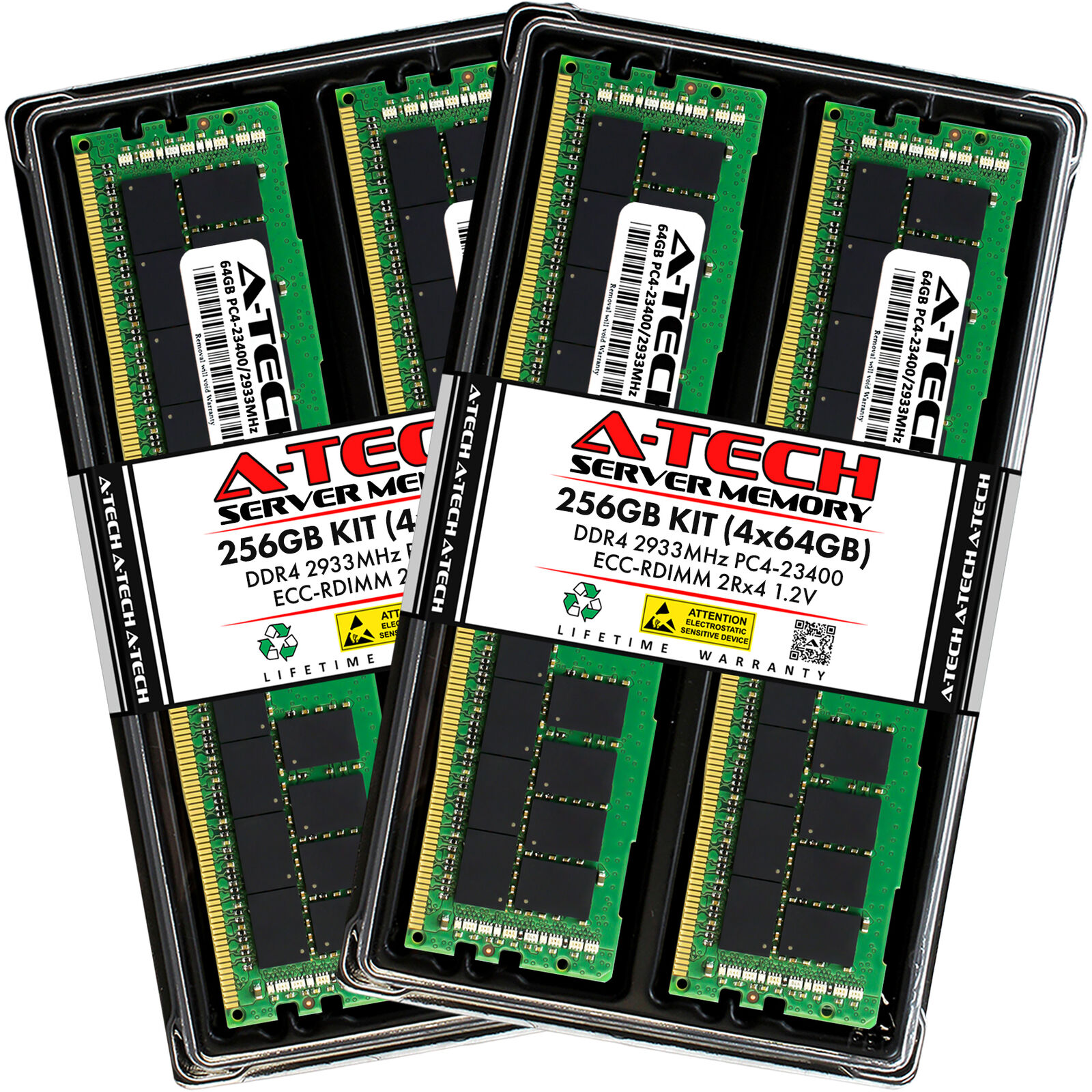 A-Tech 256GB 4x 64GB 2Rx4 PC4-23400 DDR4 2933 ECC REG RDIMM Server Memory RAM