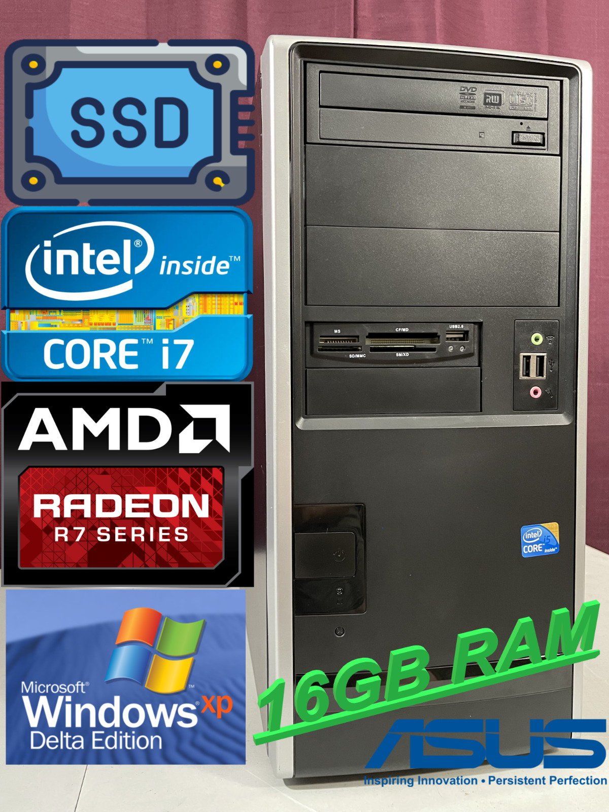 *RESTORED w/ SSD* Windows XP MAX Supercomputer Core i7 Radeon R7 16GB RAM Retro