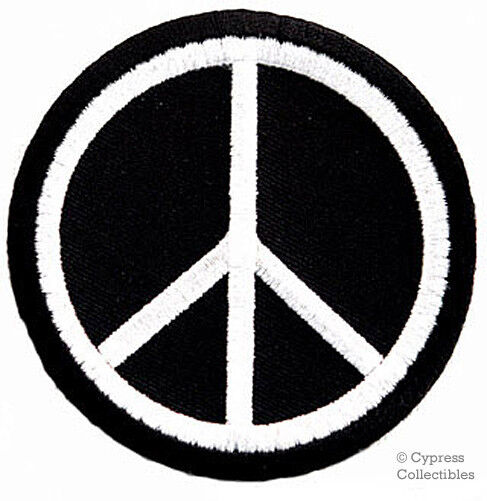 BLACK WHITE PEACE SIGN PATCH HIPPIE SUMMER OF LOVE embroidered iron-on APPLIQUE