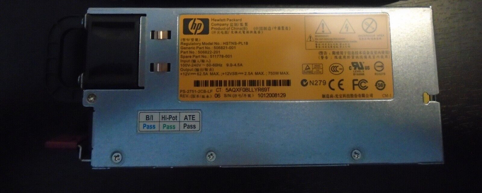 HP 750W Server Power Supply Model HSTNS-PL18. Used and tested