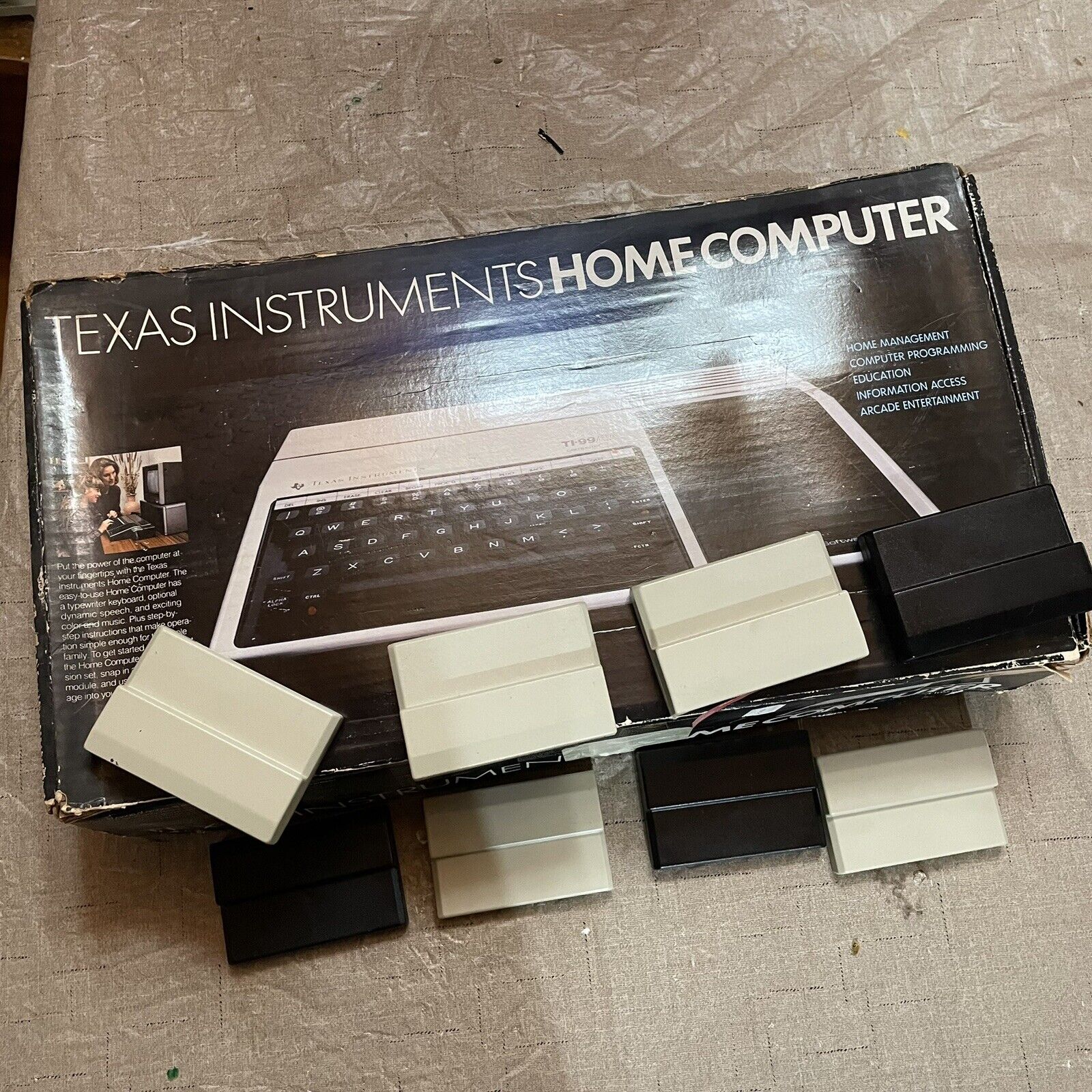 Ti-99/4A Vintage Home Computer With Box And 8 Cartridges Tested Working