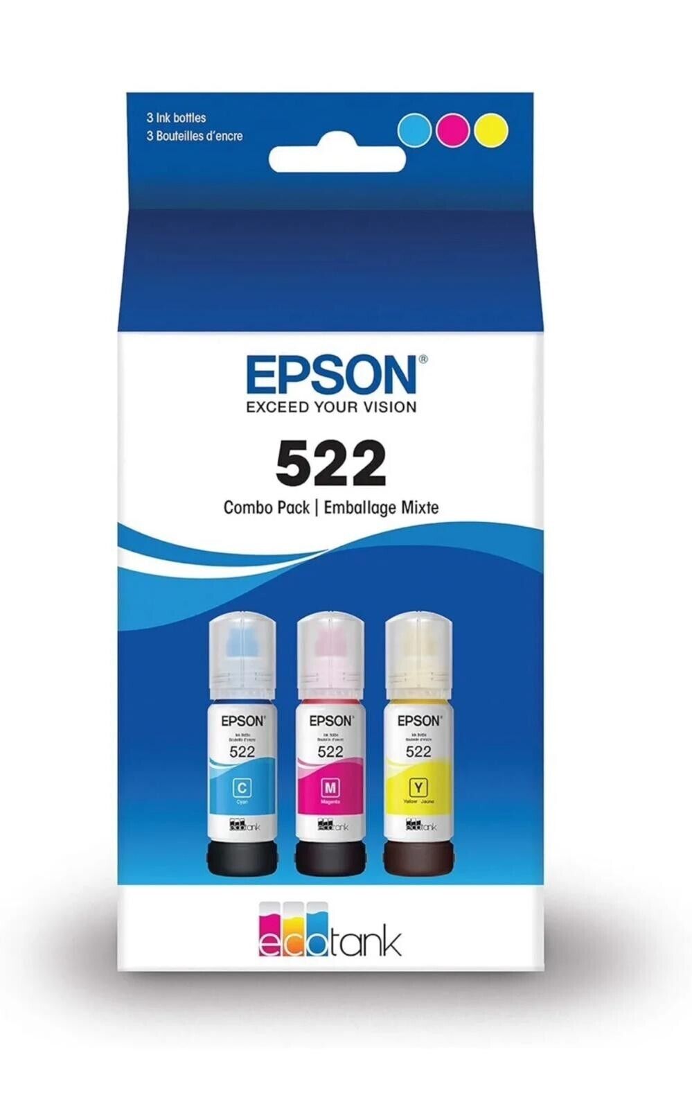 EPSON 522 EcoTank Ink Ultra-high Capacity Bottle Color Combo Pack (T522520-S)