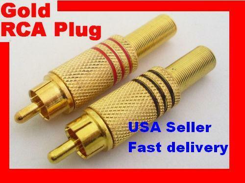 4 Pcs ( 2 Pair ).  RCA Male Plug Solder Free Gold Audio Video Adapter Connector