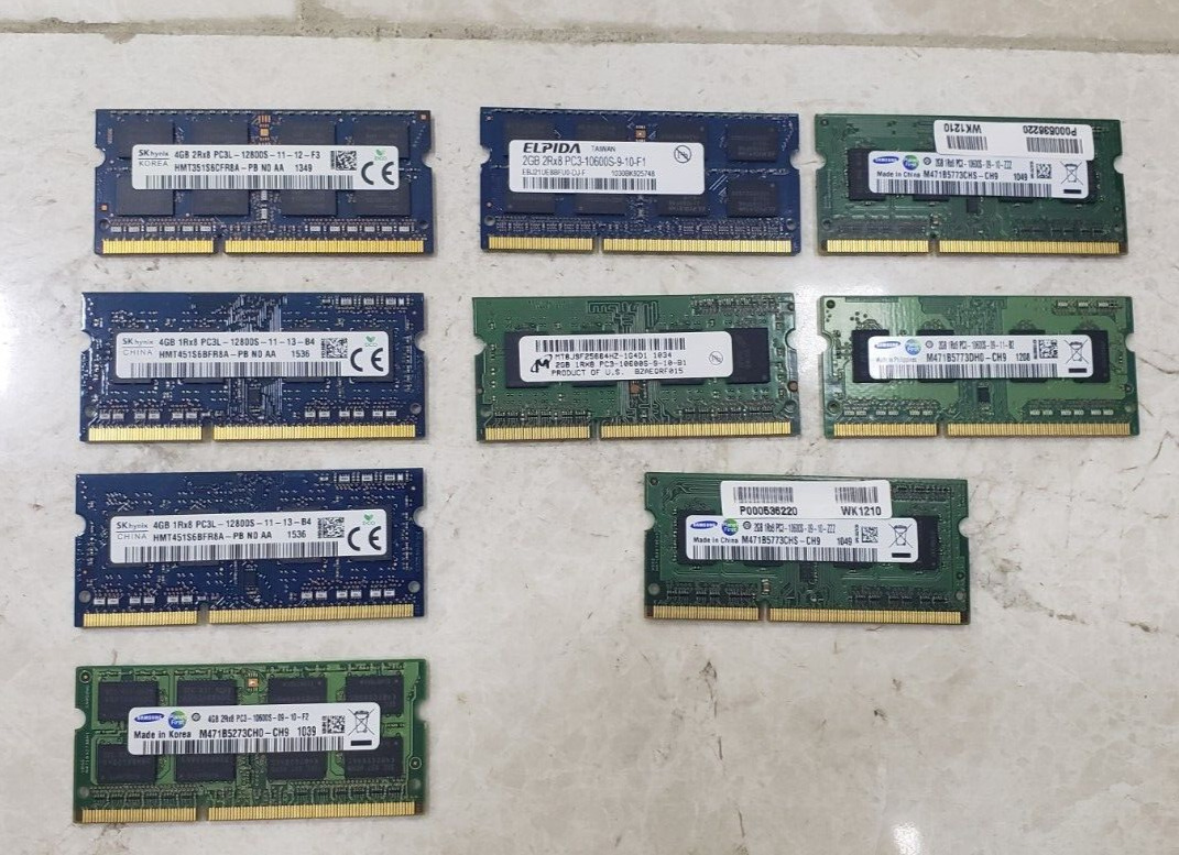 Lot of 9 Memory for laptop