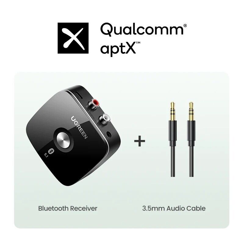 UGREEN Bluetooth RCA Receiver 5.1 Aux 3.5mm aptX HD Wireless Adapter For TV Car