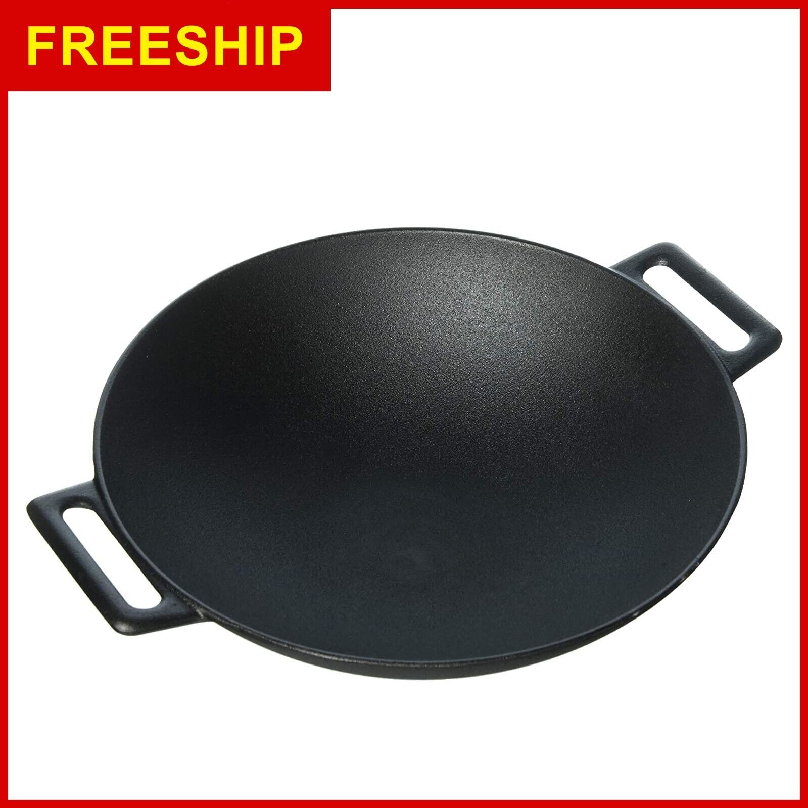 12\'\' Pre Seasoned Heavy Duty Construction Cast Iron Grilling Wok, Griddle and St