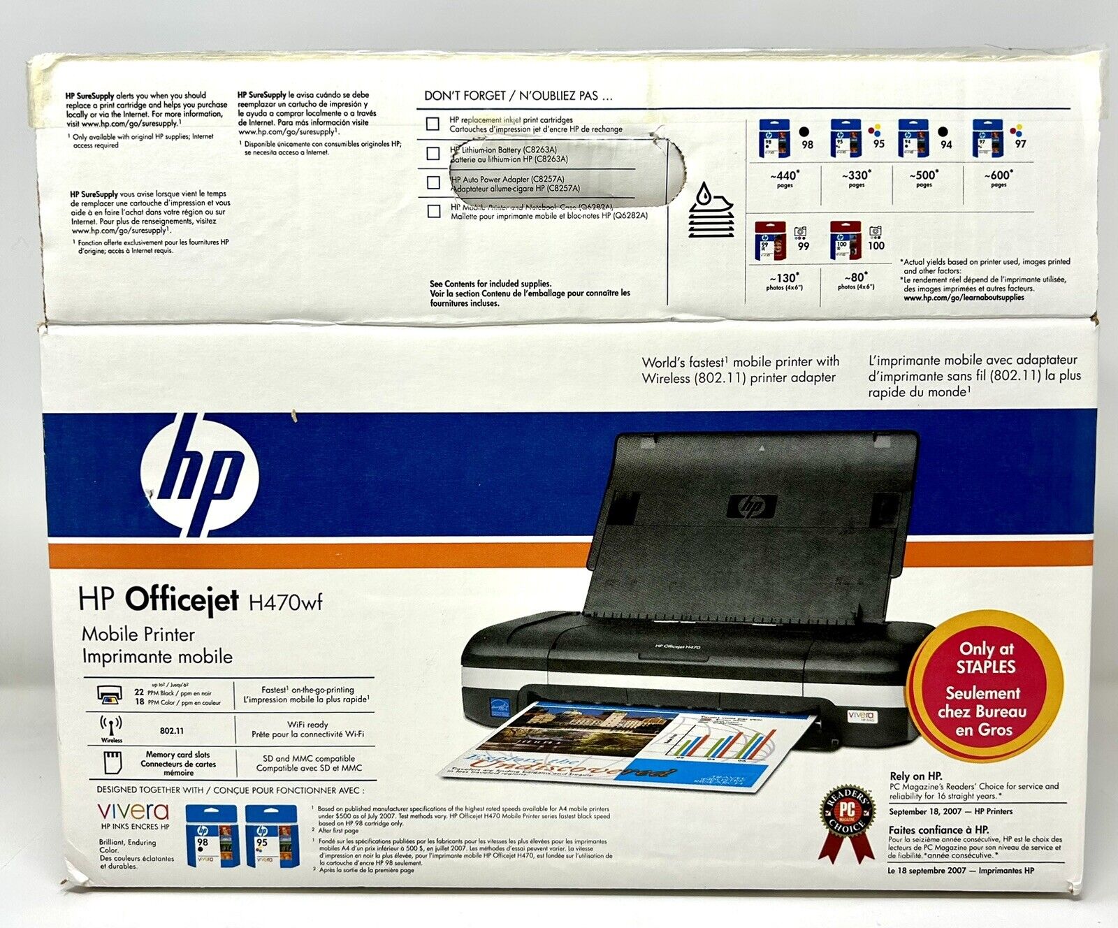 HP OfficeJet H470 H470WF Mobile Inkjet Printer - Open Box - New Never Used
