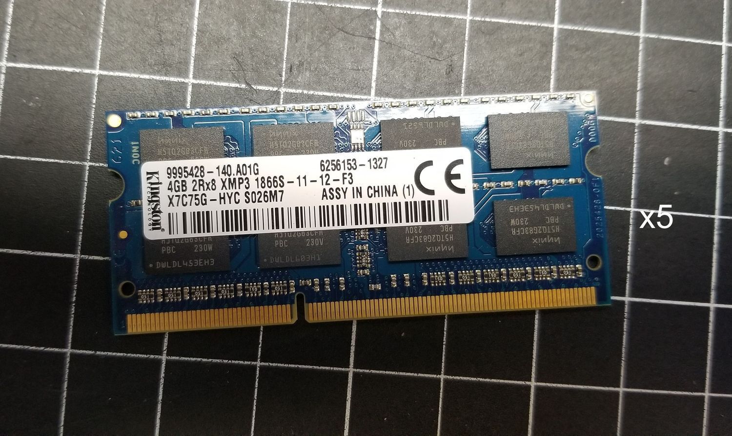 LOT of 5 Kingston 4GB DDR3-1866MHz 204Pin SoDimm Dual Rank RAM Memory X7C75G-HYC