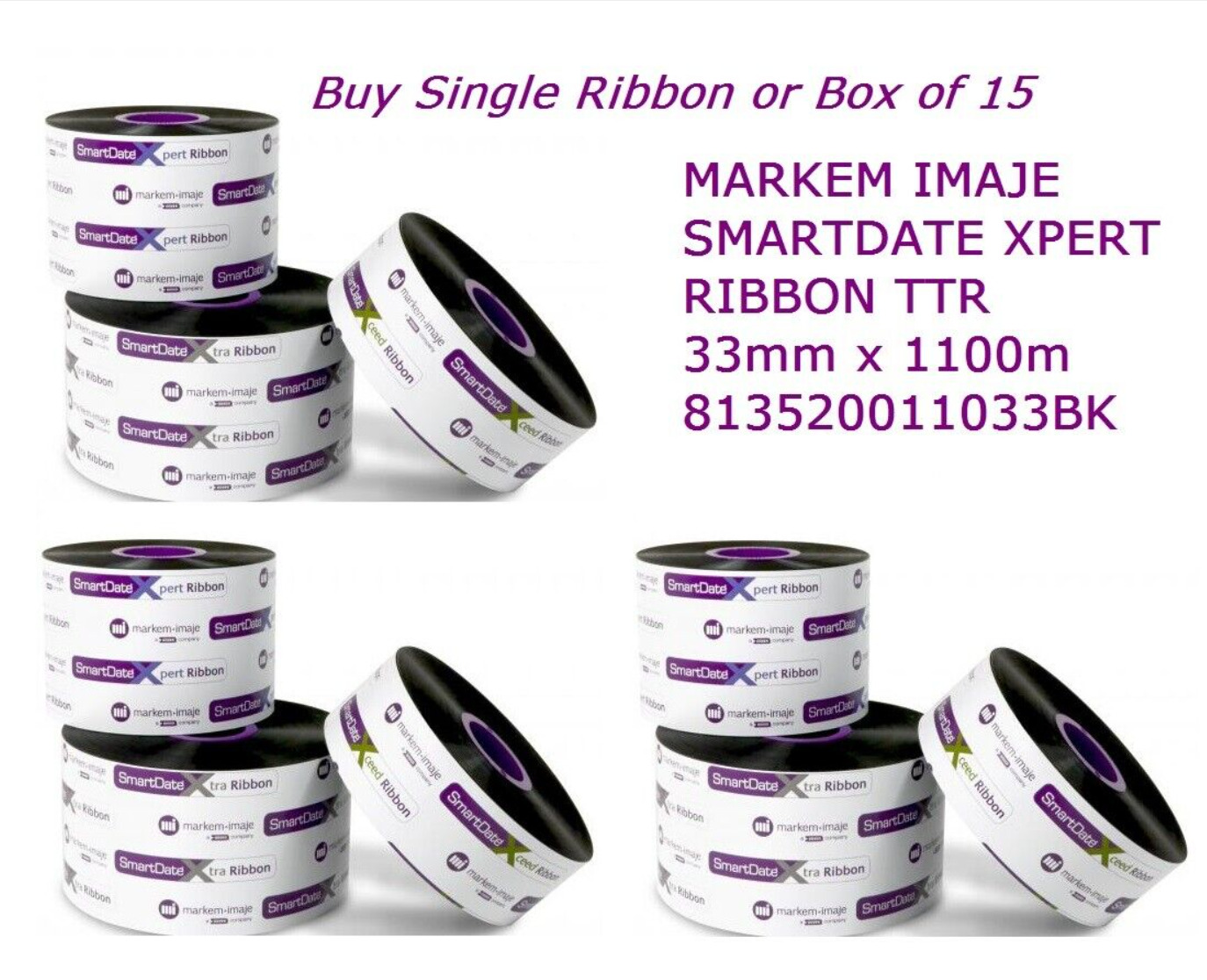 15x Markem-Imaje Smartdate Xtra Ribbon 30mm x 1100m 813520011030BK- Brand New