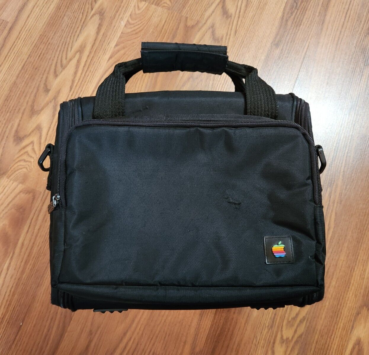 Vintage 90s Apple Rainbow Logo Small Black Messenger Bag By Targus Retro Y2K 