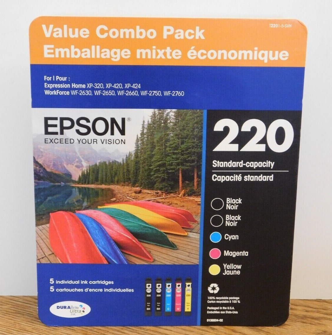 Genuine Epson 220 Ink Cartridge-Combo-2x Black /Cyan/Magenta/Yellow-New-5PK