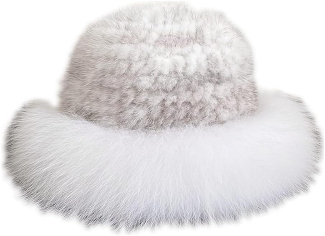 Women\'S Winter Russian Fur Hat Warm Knitted Mink Fluffy Furry Hat Outdoor Knit B