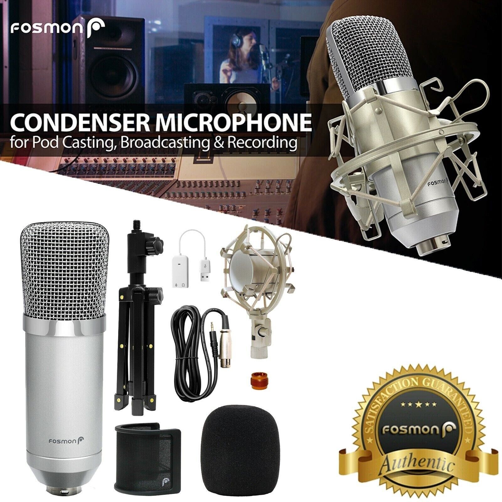 3.5mm USB XLR Podcast Studio Condenser Microphone Recording Mic Shock Mount Kit