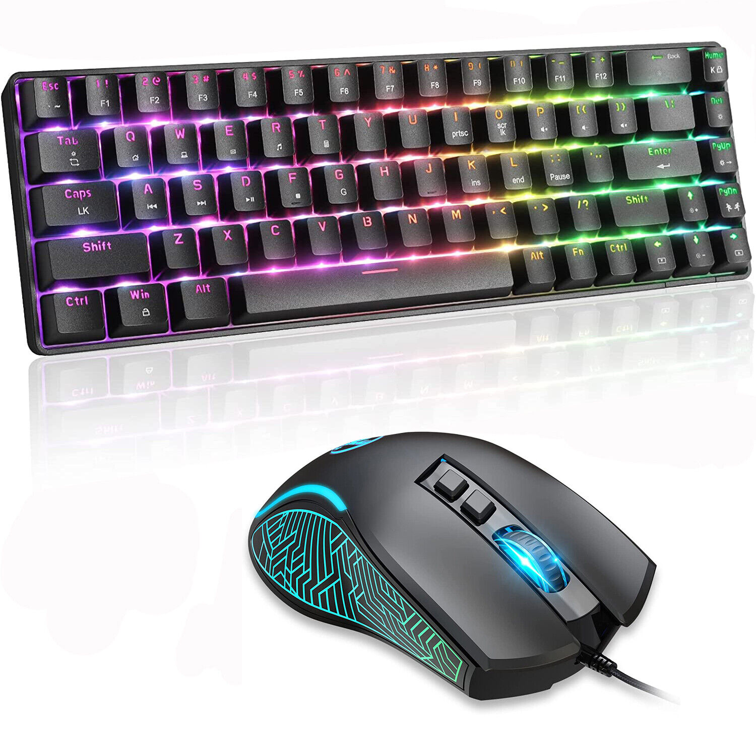 US Mechanical Gaming Keyboard and Mouse Set 87Keys Rainbow Backlit PC Laptop PS4