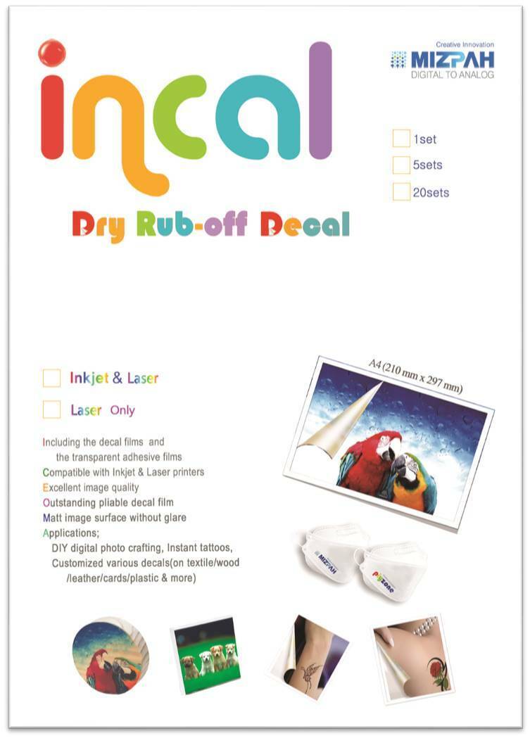 [Incal]  Dry Rub-off Decal  for Inkjet  Printer - 5 Sets(A4)