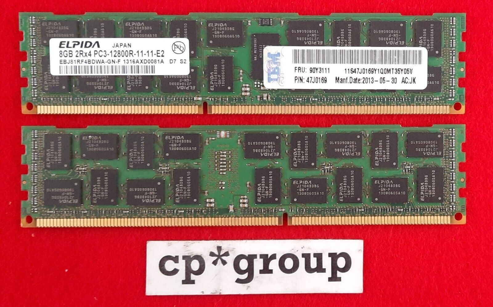 LOT OF 2 IBM 8GB 2Rx4 PC3-12800R DDR3-1600MHz ECC REG  Server RAM 90Y3111