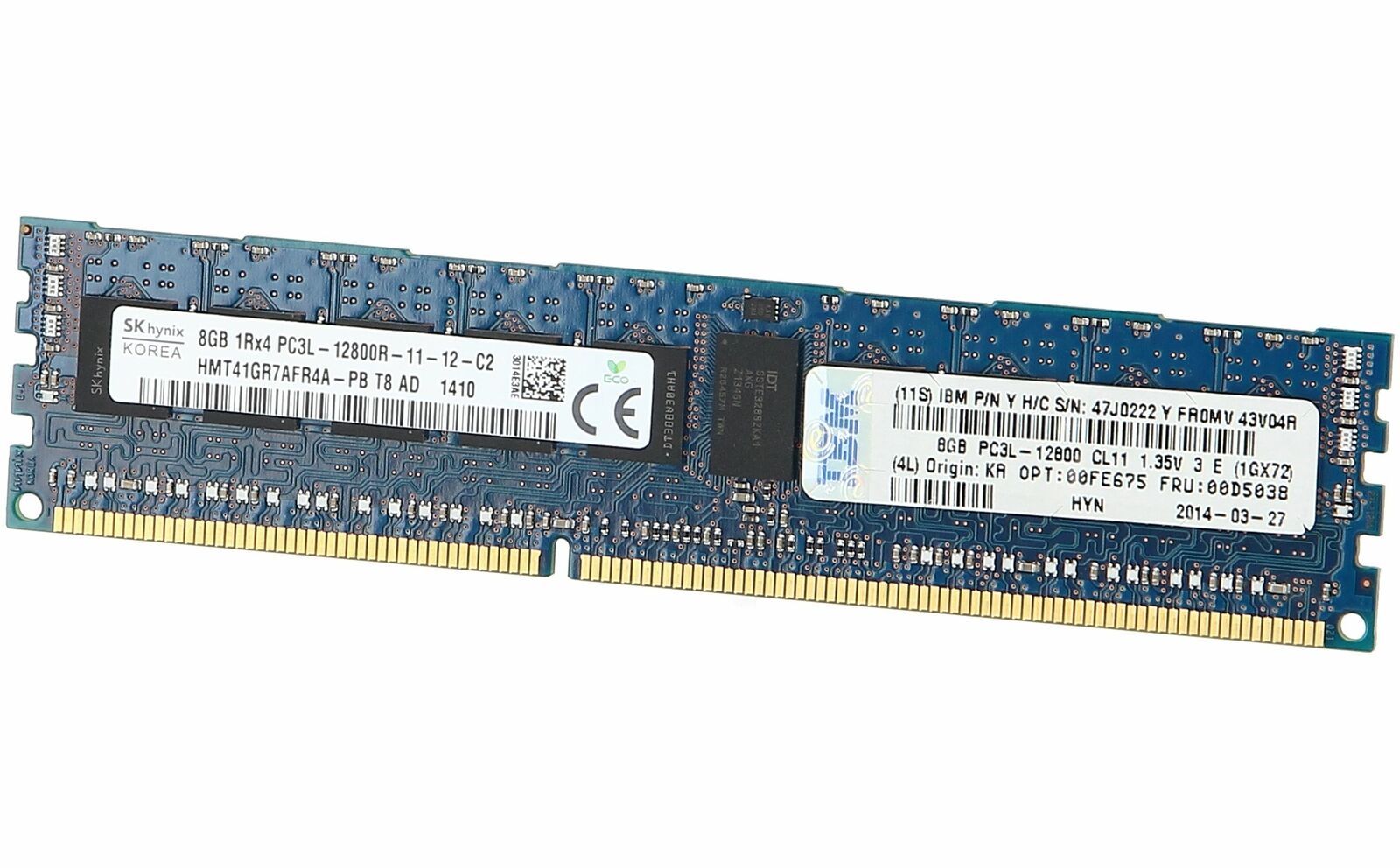 00D5038 IBM 8GB PC3-12800 DDR3-1600MHz ECC Single Rank Memory 47J0222 00D5036