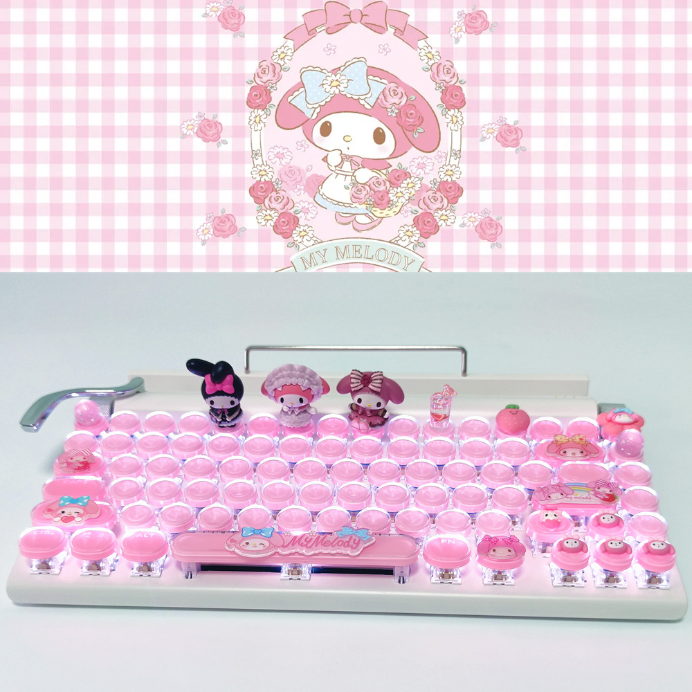 Kuromi My Melody Cinnamoroll Mechanical Keyboard 83 /104 Keys Keypad Cyan Axis