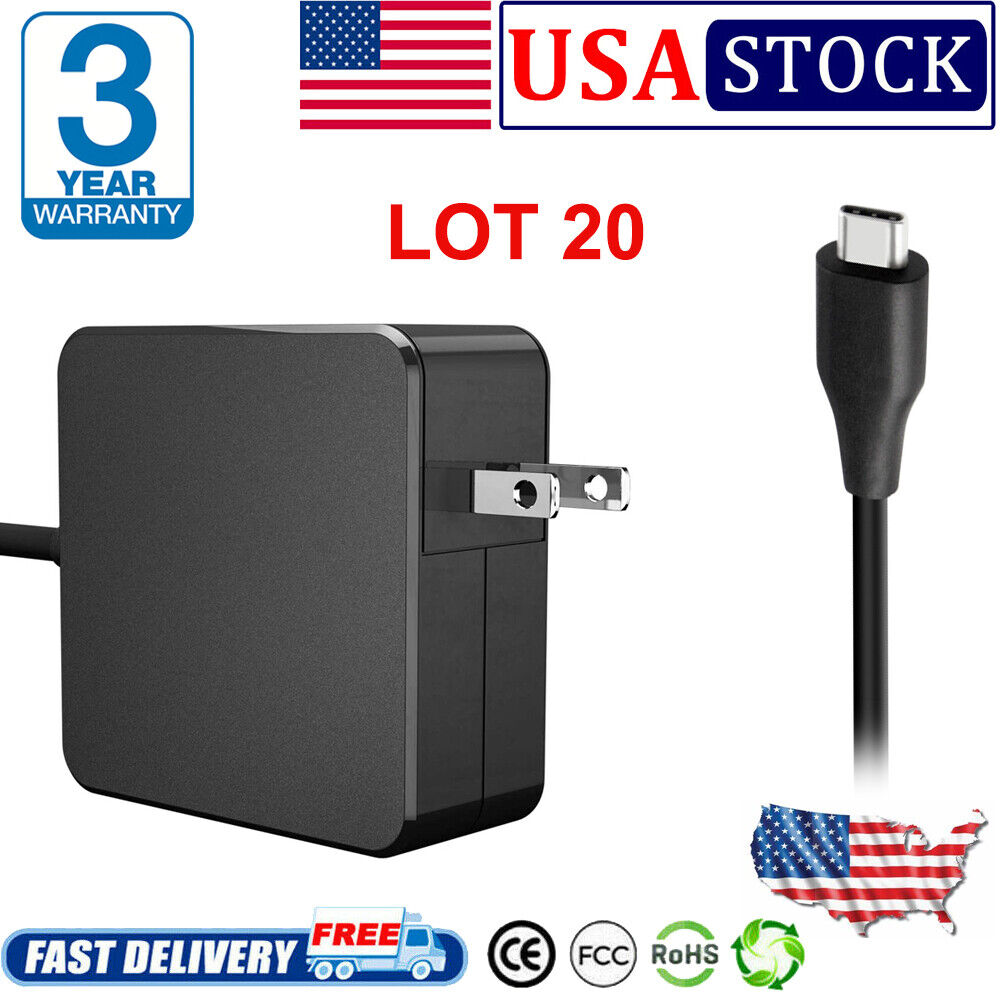 20PCS For Lenovo For Dell 65W USB-C Type-C Laptop Charger Power Supply Adapter
