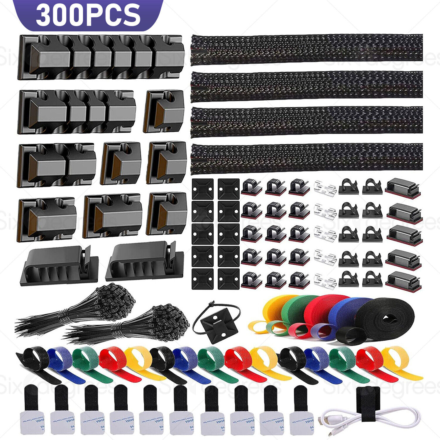 300X Cable Holder Management Clip Tie Charger Wire Tidy Lead Desk USB Organizer