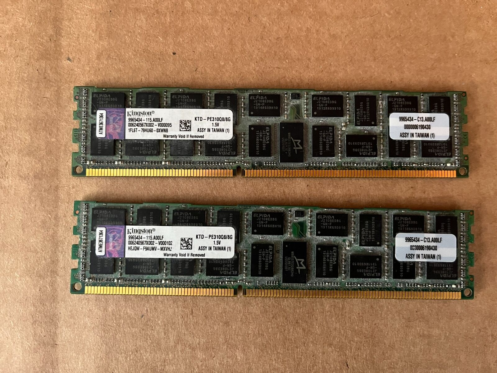 KINGSTON 16GB(2X8GB) PC3-8500R REGISTERED SERVER MEMORY RAM KTD-PE310Q8/8 L2-2(3