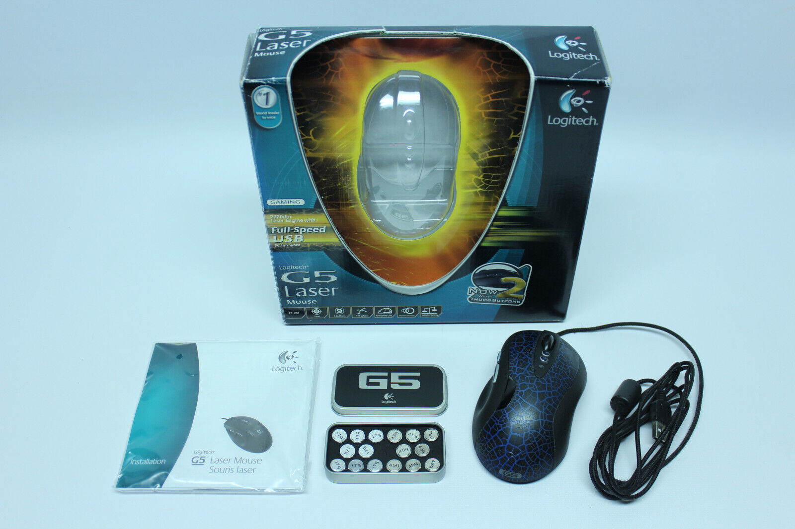 Logitech G5 Laser Gaming Mouse 2000dpi USB Complete in Box w/ Adjustable Weights