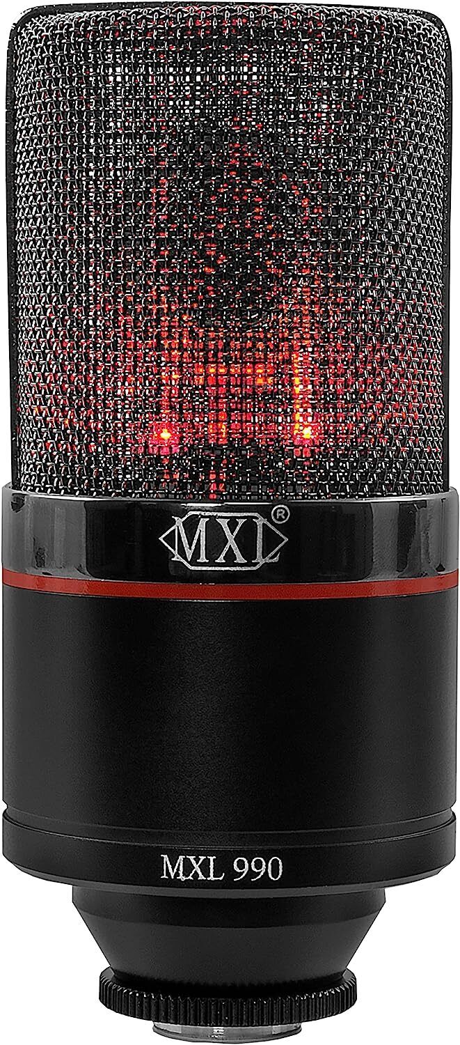 MXL 990 Blaze Large Diaphragm Red LED Light Condenser Microphone with Stand