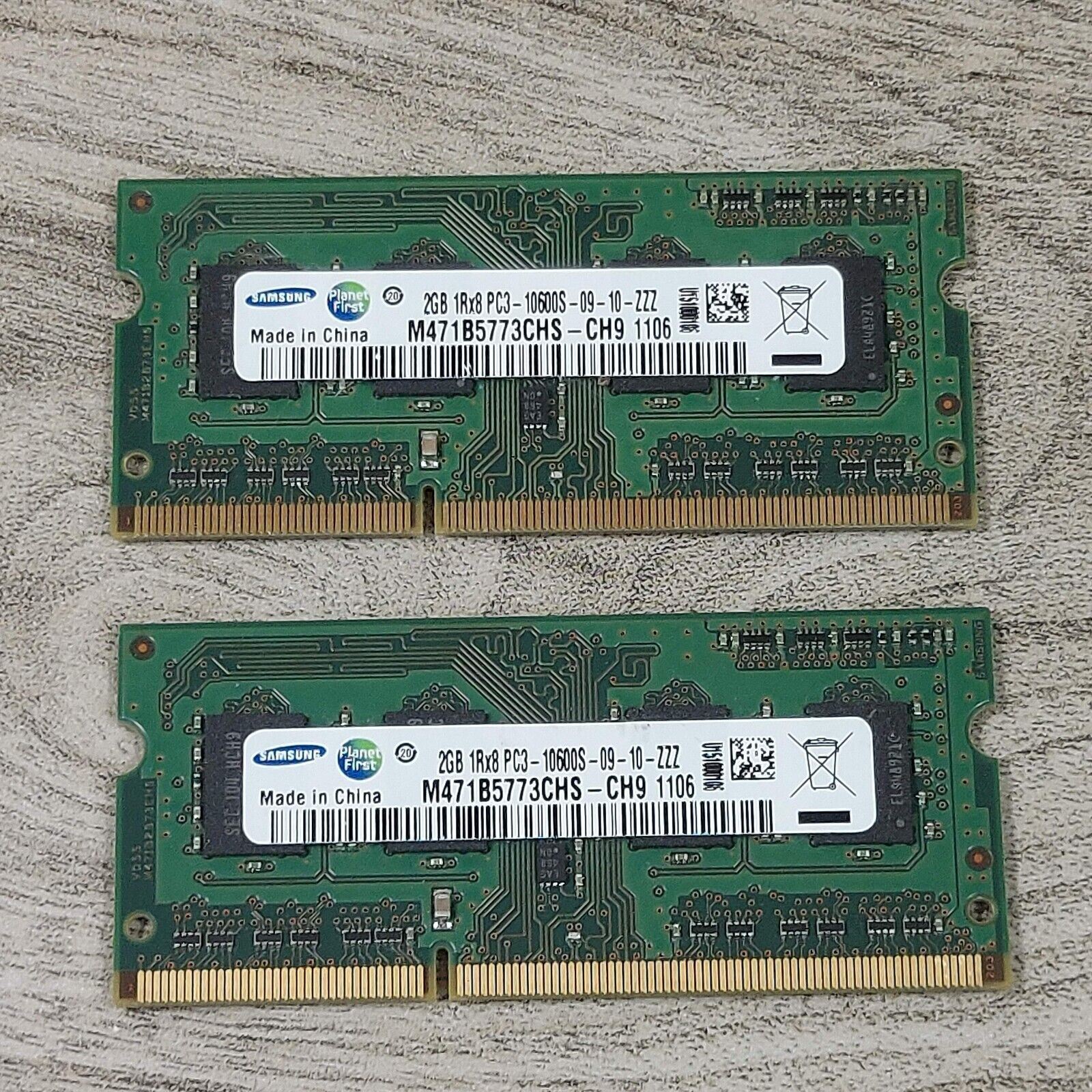 Samsung 2GB PC Memory Card Model 2BG 1Rx8 PC3-10600S-09-10-222 RAM Set of 2
