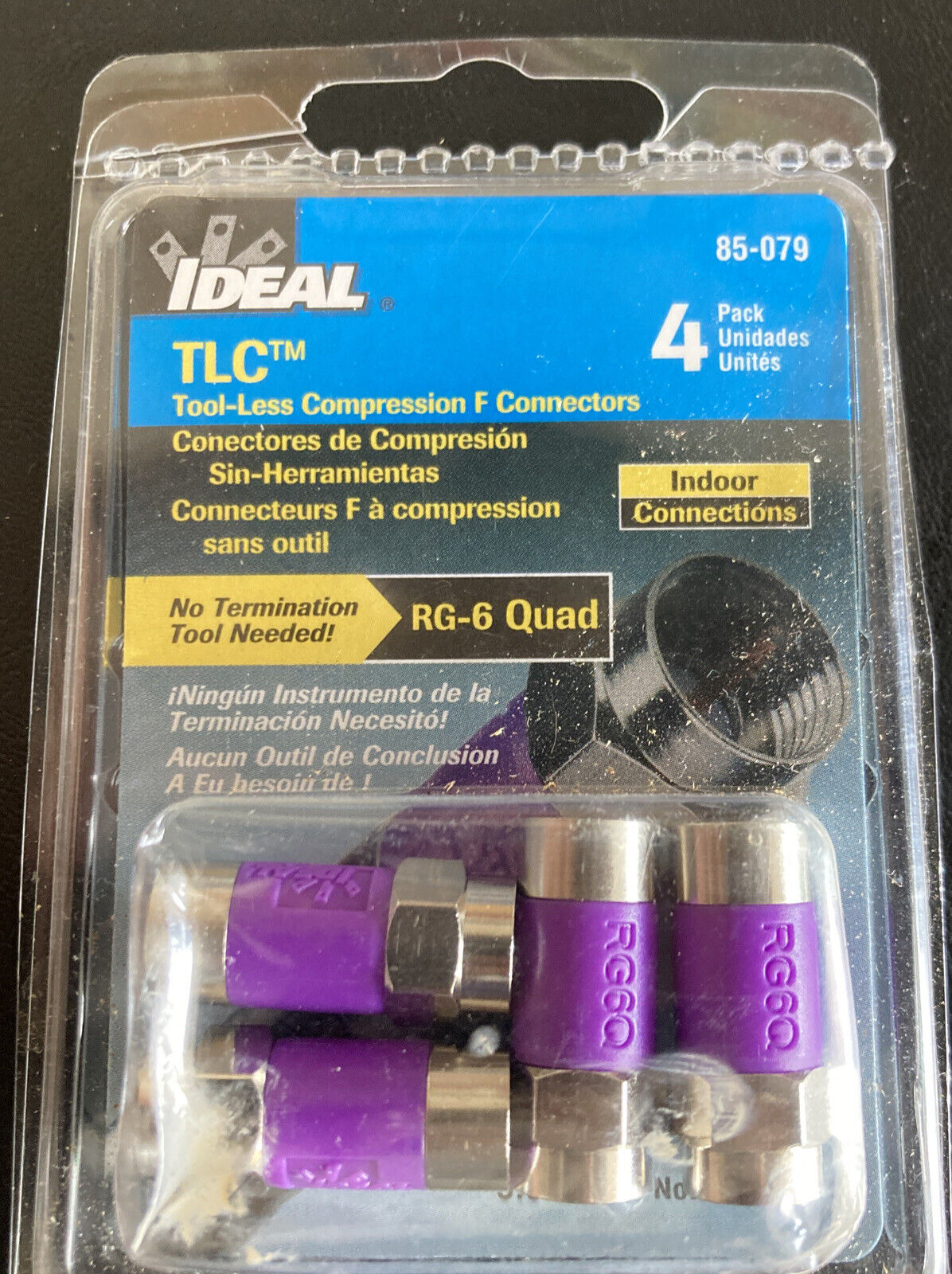 Ideal 85-079 TLC RG-6 Quad F Tool-less Compression Connector, 4-Piece
