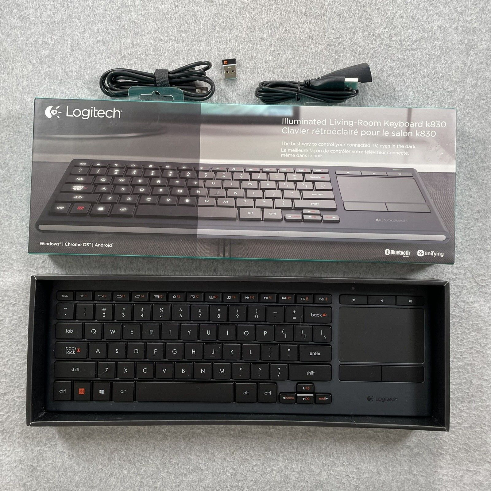 Logitech K830 Illuminated Living Room Keyboard w Built in Touchpad Tested Works