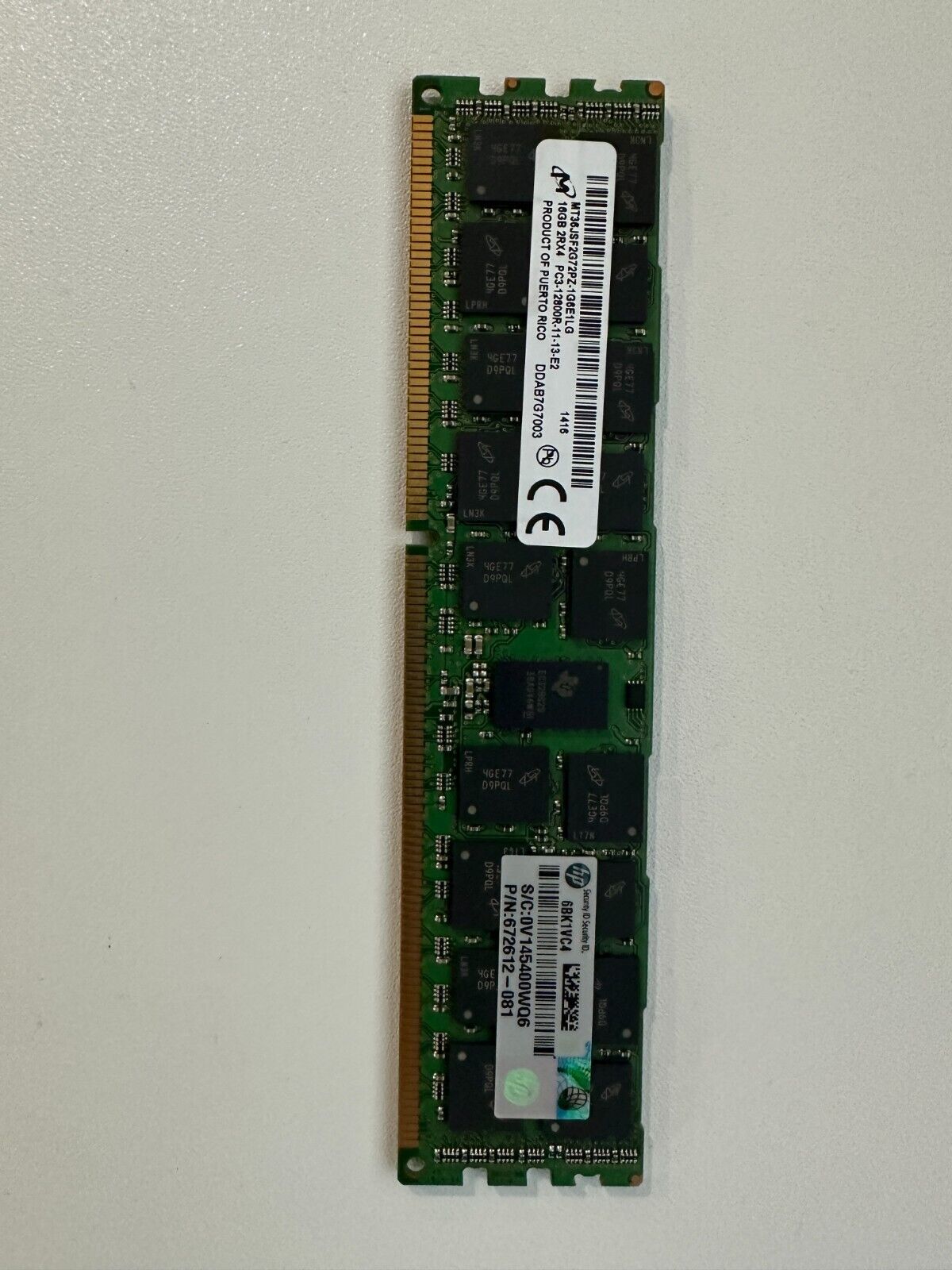 Micron 16GB PC3-12800R ECC RDIMM MT36JSF2G72PZ-1G6 Server Memory RAM
