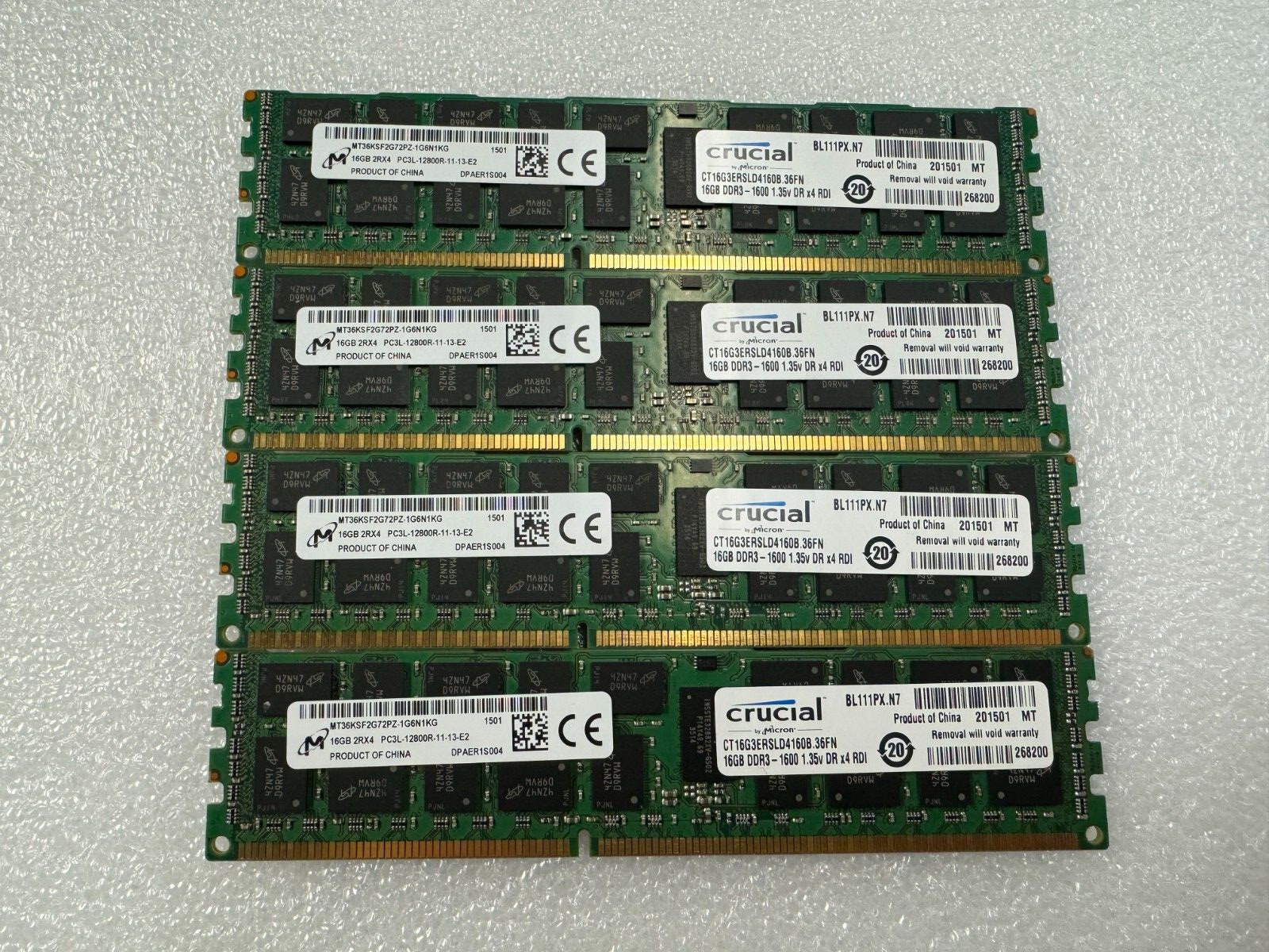 64GB (4x 16GB) Crucial CT16G3ERSLD4160B PC3L-12800R DDR3-1600MHz ECC Registered