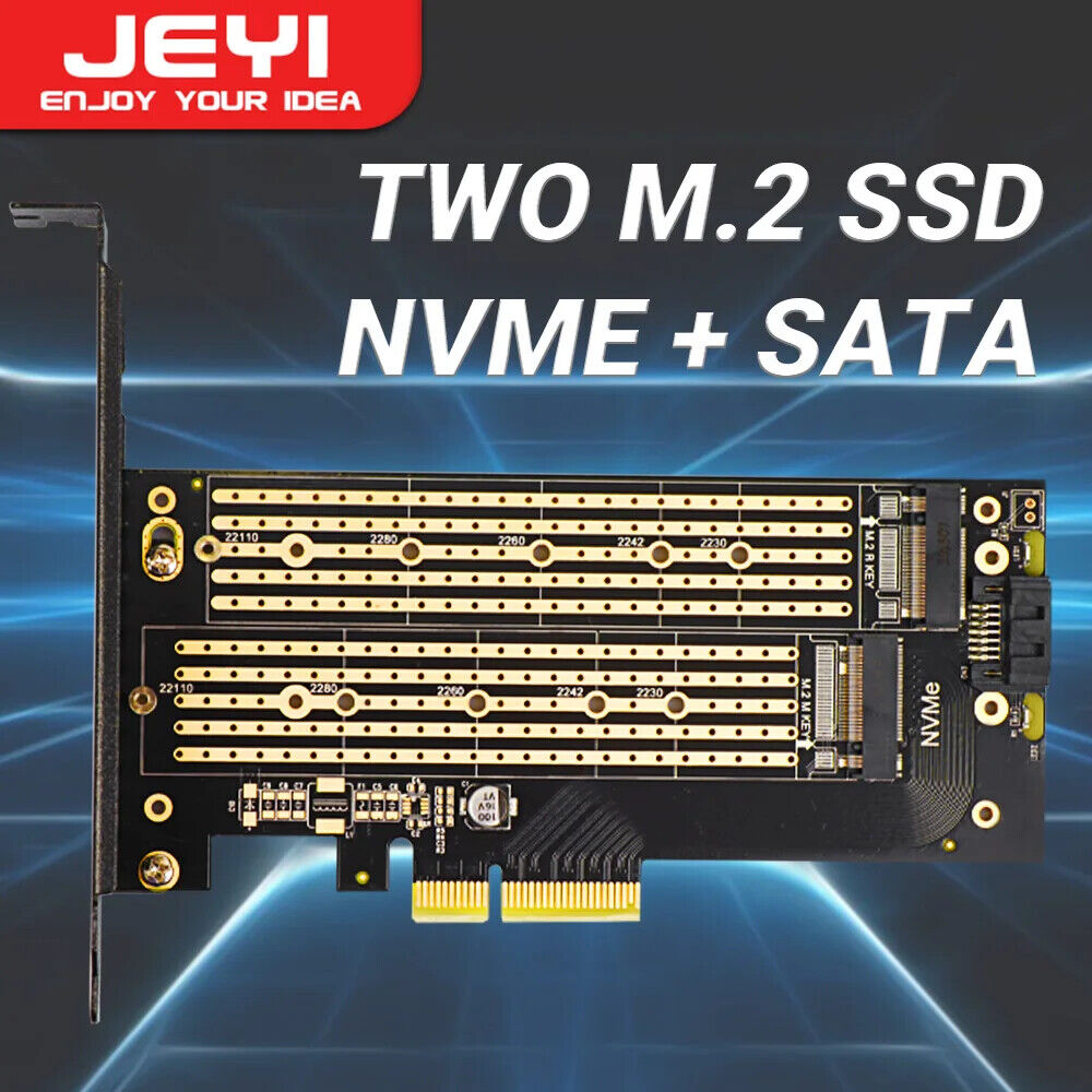 JEYI M.2 NVMe/SATA to PCIe 4.0/3.0 X4 Adapter 、64Gbps、Support PCIE X4X8X16 Slots