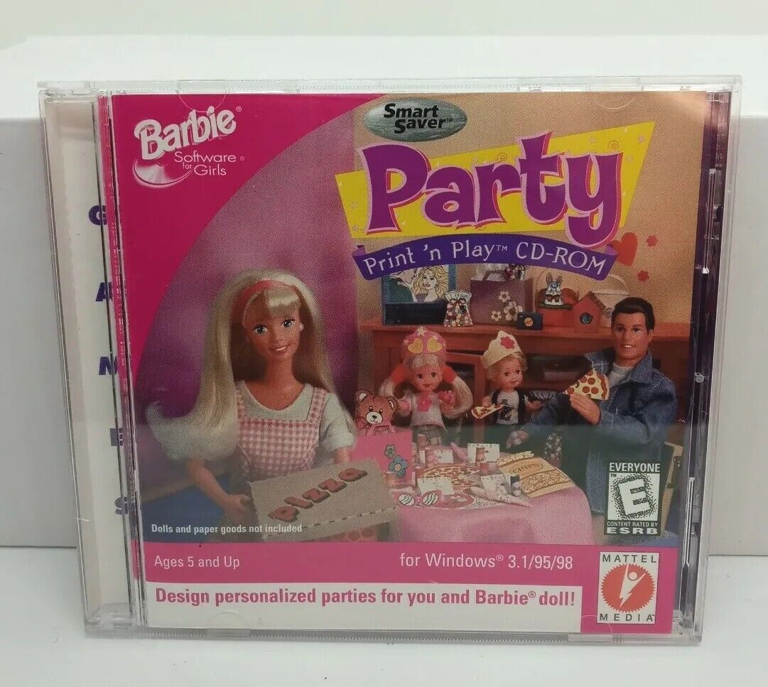 Vintage Mattel 1997 Barbie Party Print \'n Play CD-ROM PC Game - 