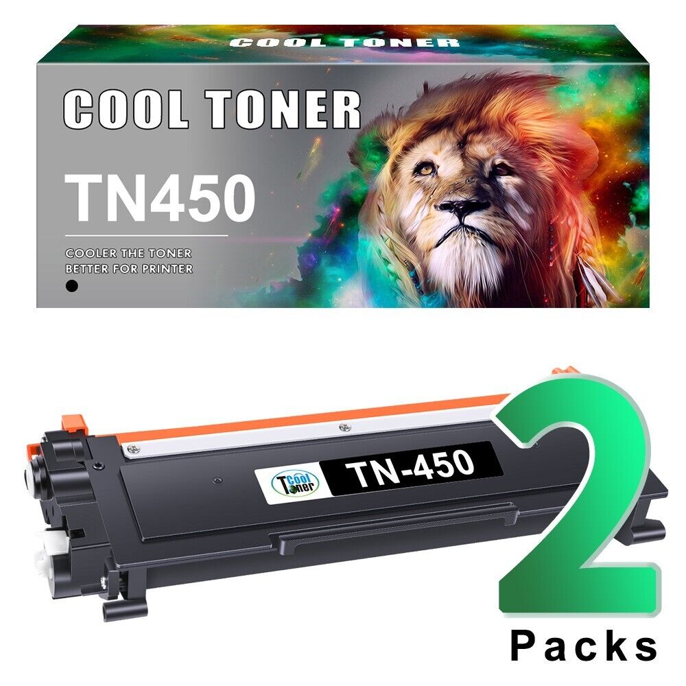 2 Pack TN450 Toner Cartridge High Yield for Brother HL-2280DW 7360N HL-2270DW